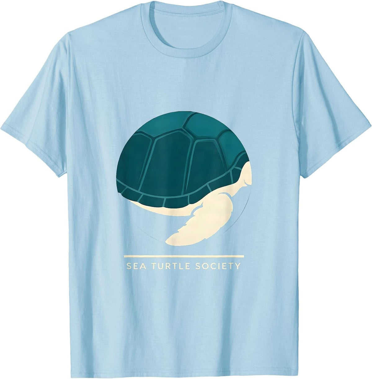 Men's Sea Turtle Society Badge Patch Line Art Icon Outline Gift T-Shirt - Baby Blue