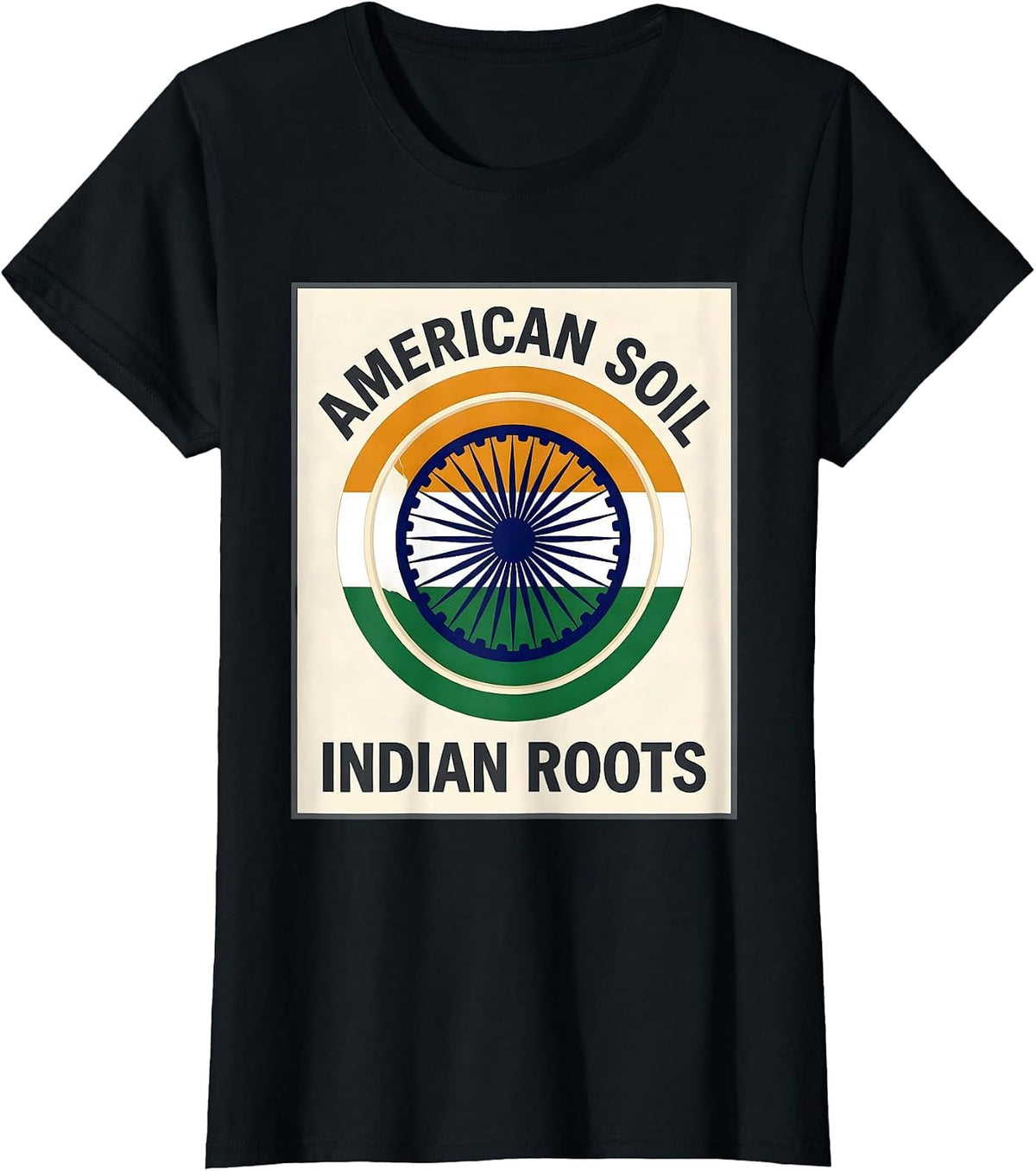 American Soil, Indian Roots Disrupted Stripe Patriotic Flag T-Shirt - Black