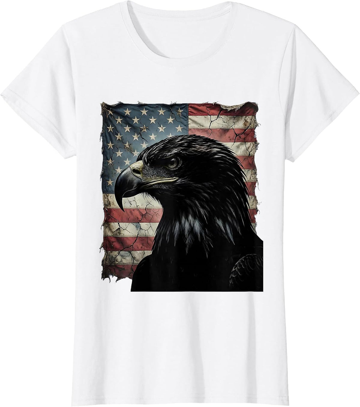 Women's Fierce Bald Eagle Head Patriotic Graphic T-Shirt - White