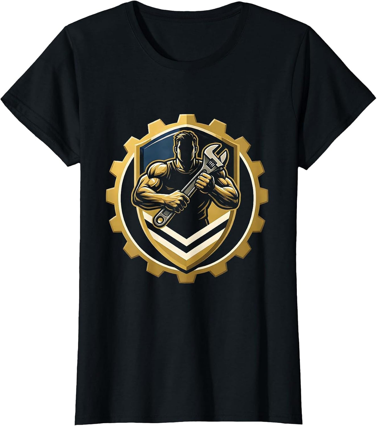 Women's Rugged Mechanic Wrench Graphic Tee T-Shirt - Black
