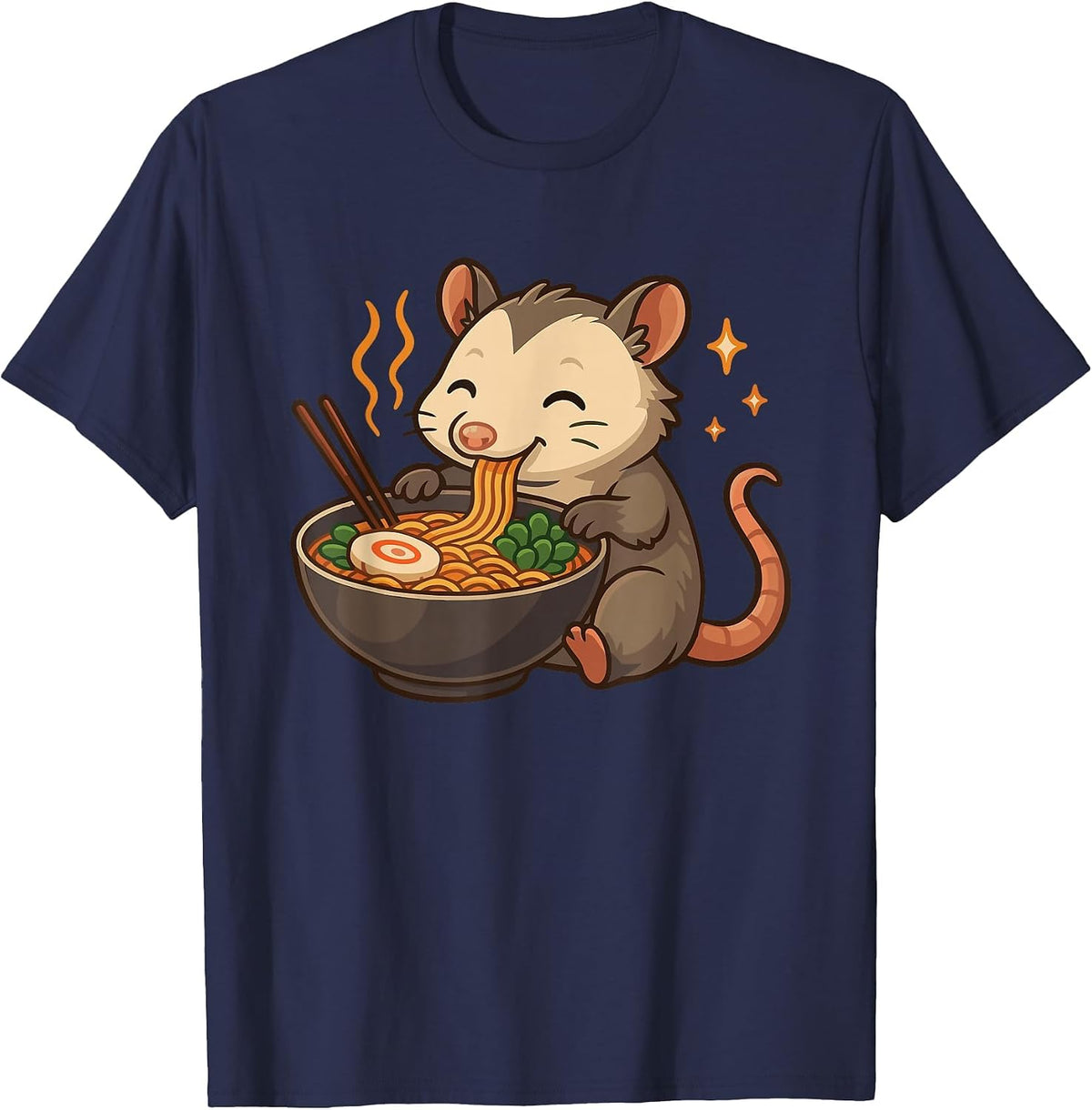 Opossum with Noodles Ramen Kawaii Opossum T-Shirt - Navy Blue