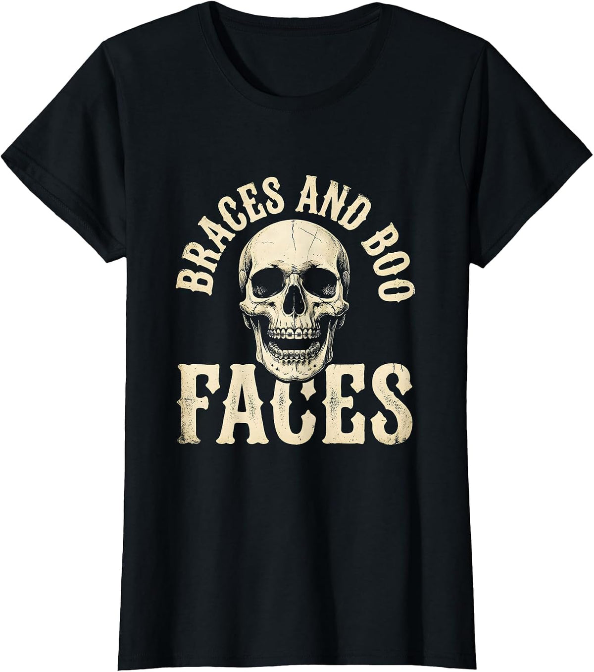 Women's Braces and Boo Faces Dental Halloween Design T-Shirt - Black