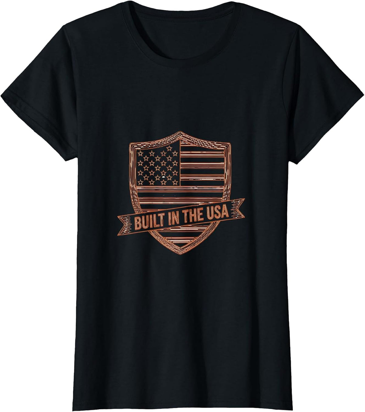 Women's Built in the USA American Flag Patriotic Design T-Shirt - Black
