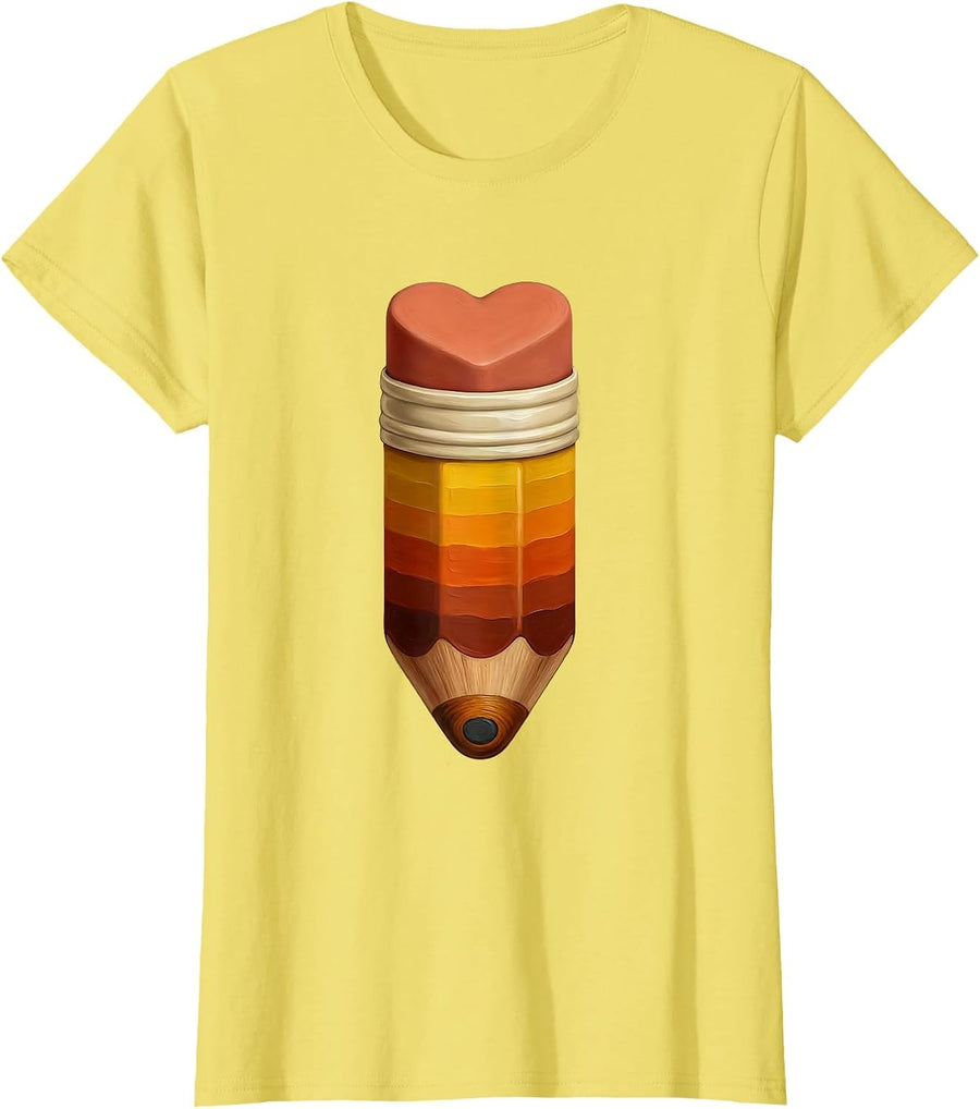 Women's Preschool Teacher Heart Eraser Pencil Graphic T-Shirt - Lemon Yellow