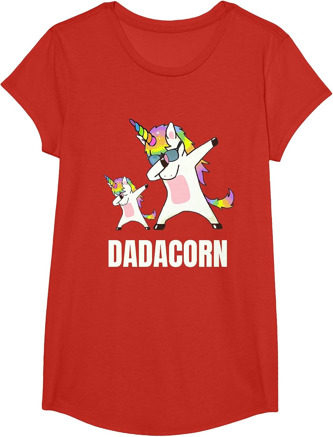 Dadacorn Daddy Unicorn Funny Dabbing Unicorn Dad and Baby T-Shirt - Girls Red
