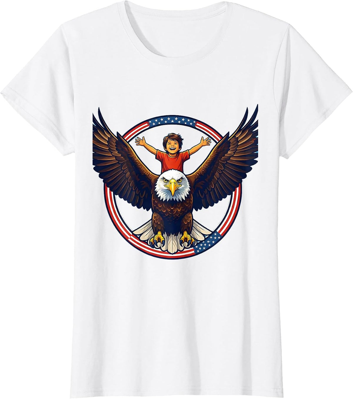 Women's Kids American Flag Bald Eagle Rider Graphic T-Shirt - White