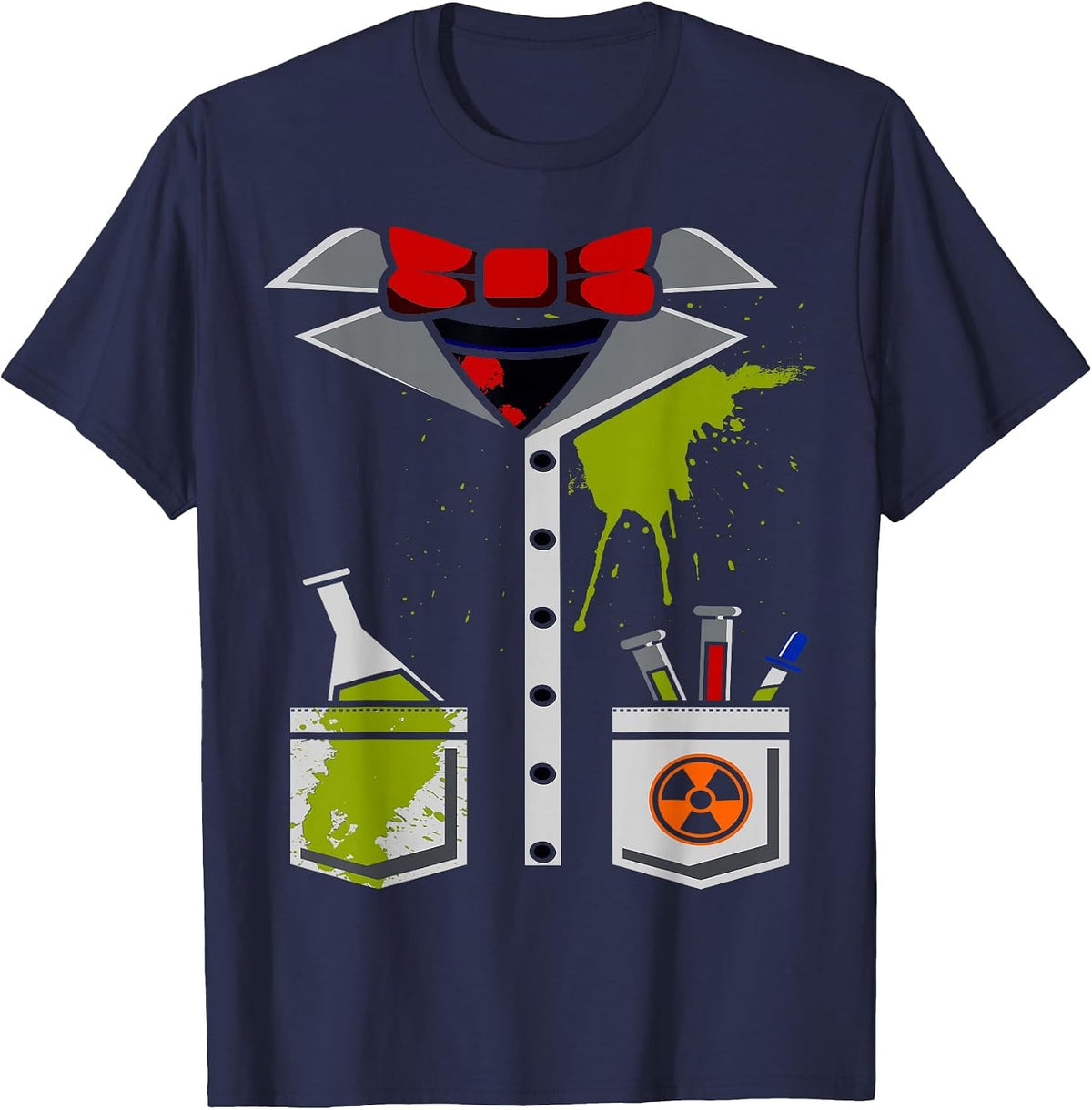 Mad Scientist Costume Halloween Carnival Science Chemistry T-Shirt - Navy Blue