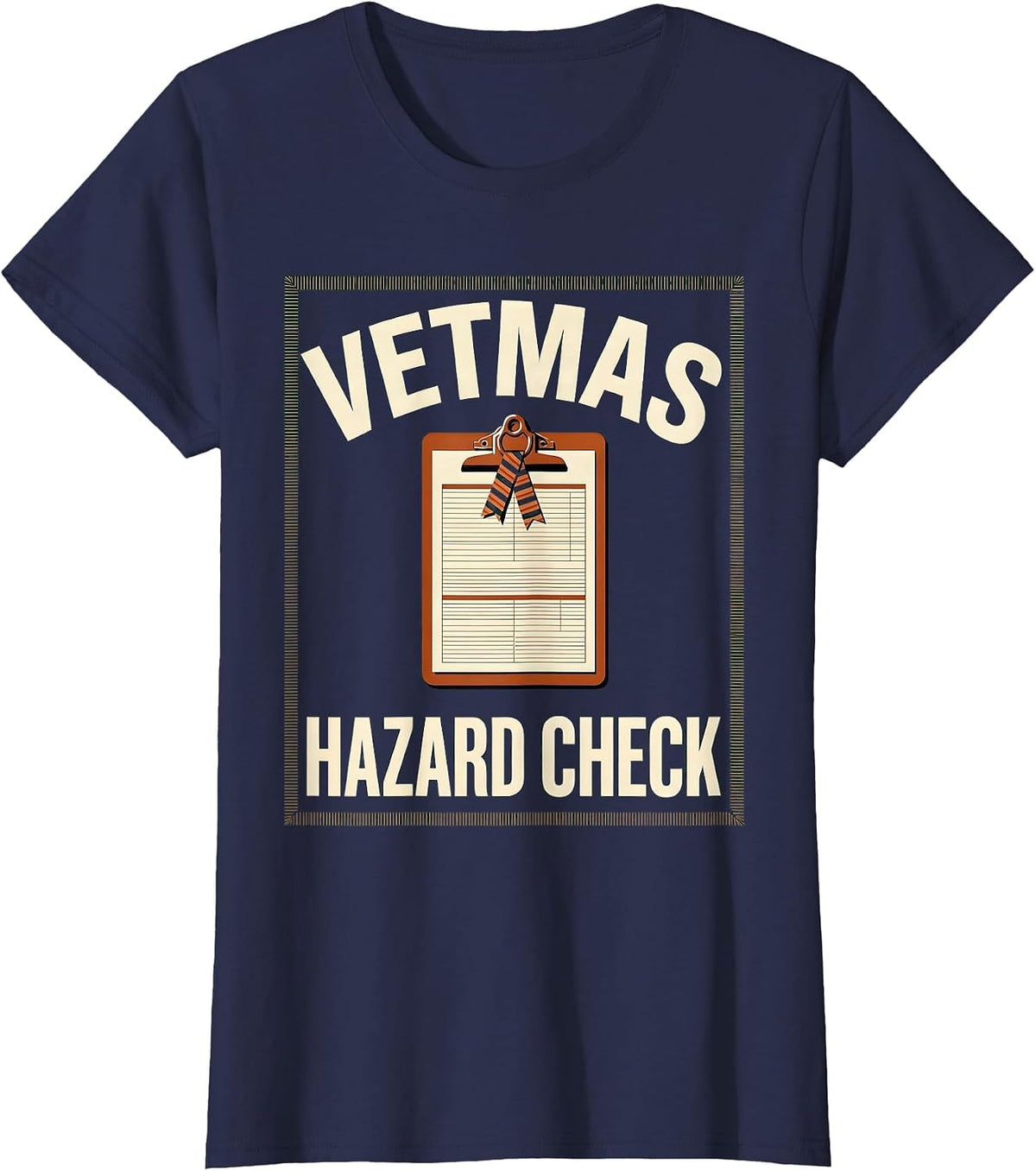 Women's Vetmas Hazard Check Funny Veterinarian Christmas Vet Tech T-Shirt - Navy Blue