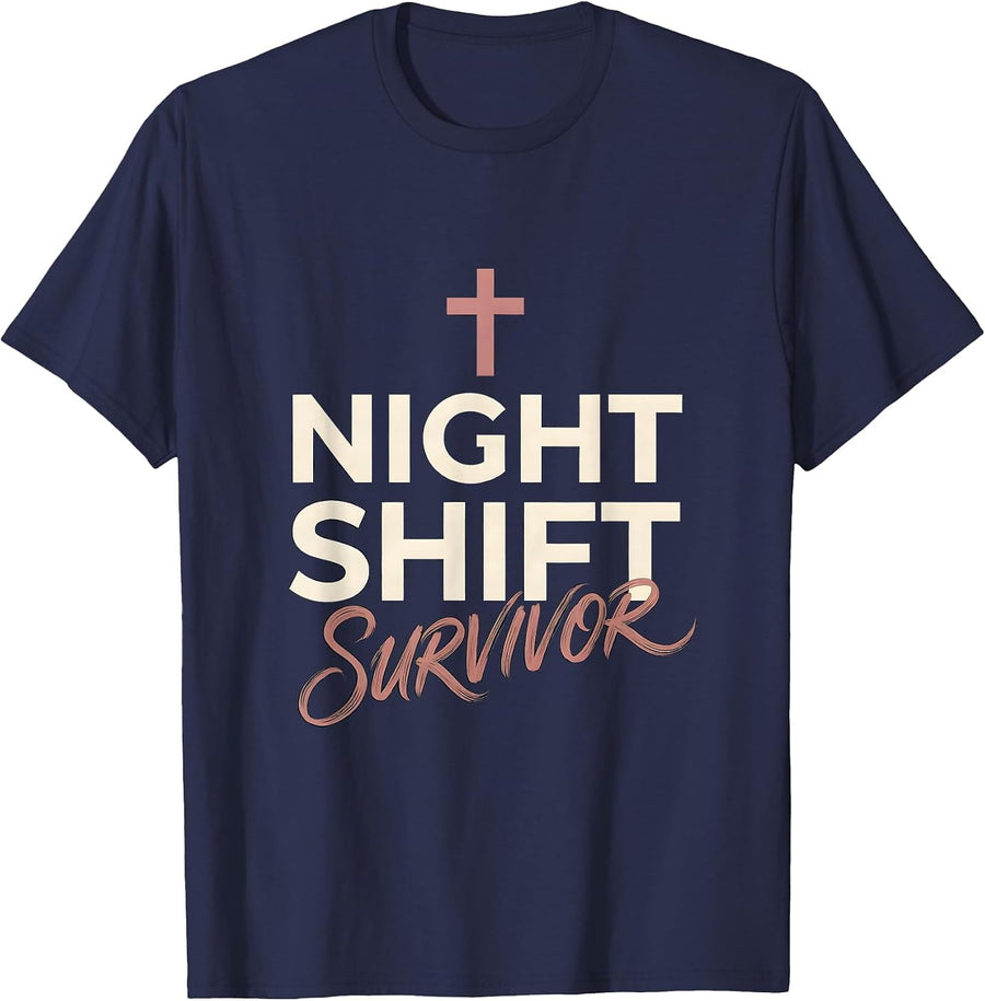 Night Shift Survivor Nurse Graphic Design T-Shirt - Navy Blue