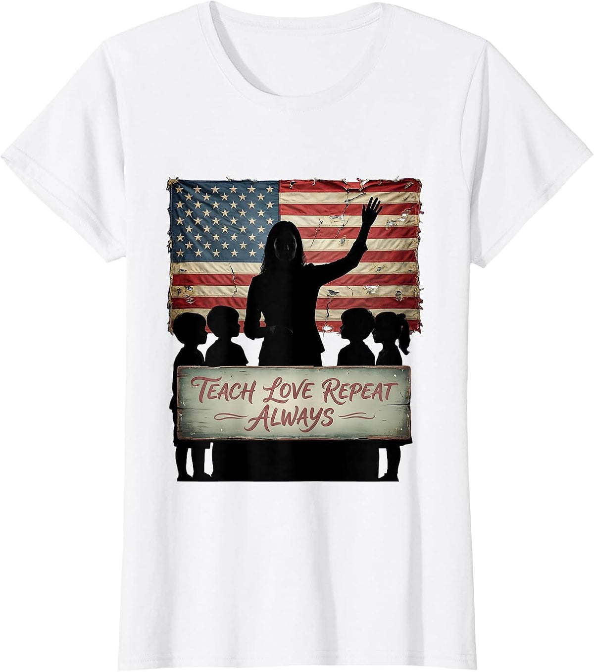 Teach Love Repeat Always Elementary Teacher Design T-Shirt - White