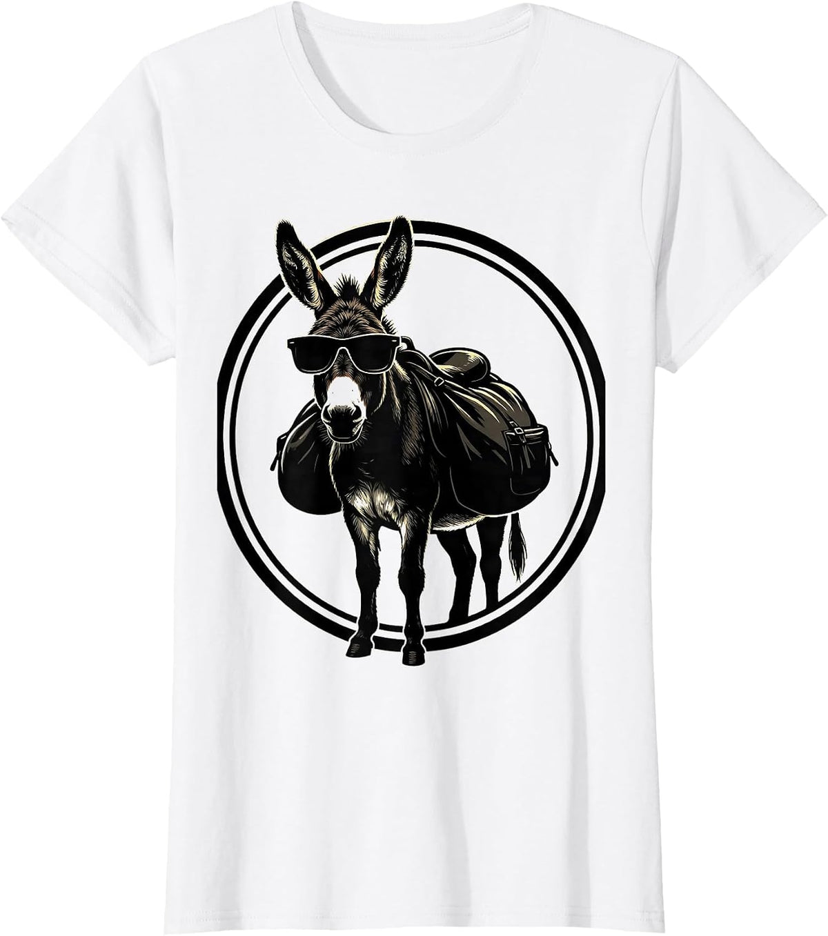Cool Donkey Sunglasses Saddlebags Illustration T-Shirt - White