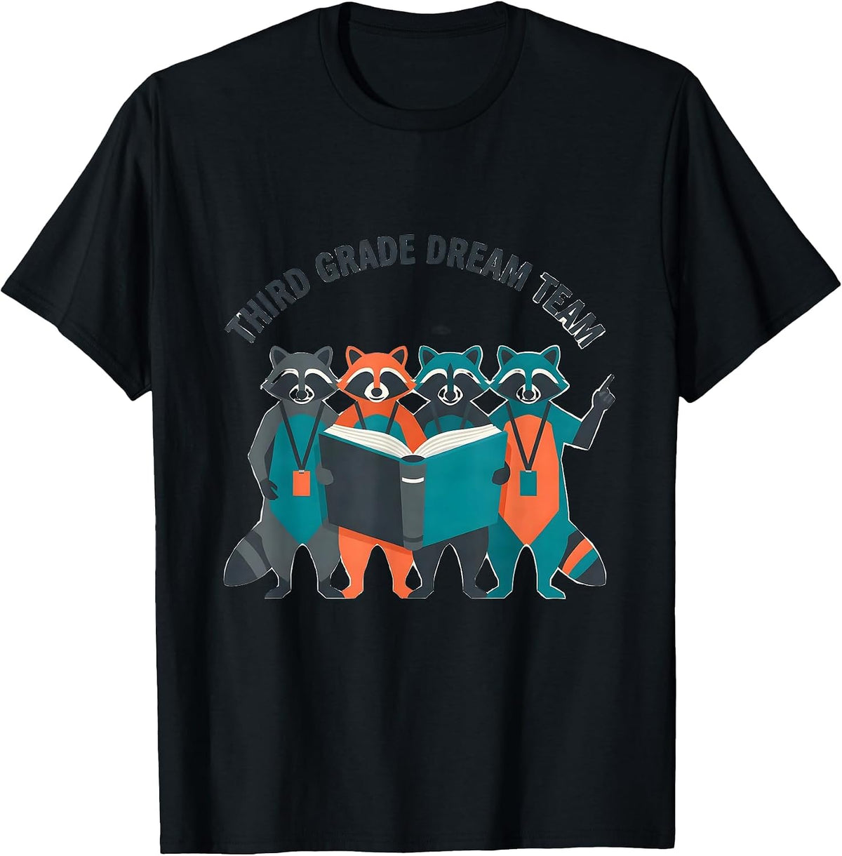 Men's Third Grade Dream Team Flat Vector Raccoon Teacher Back T-Shirt - Black