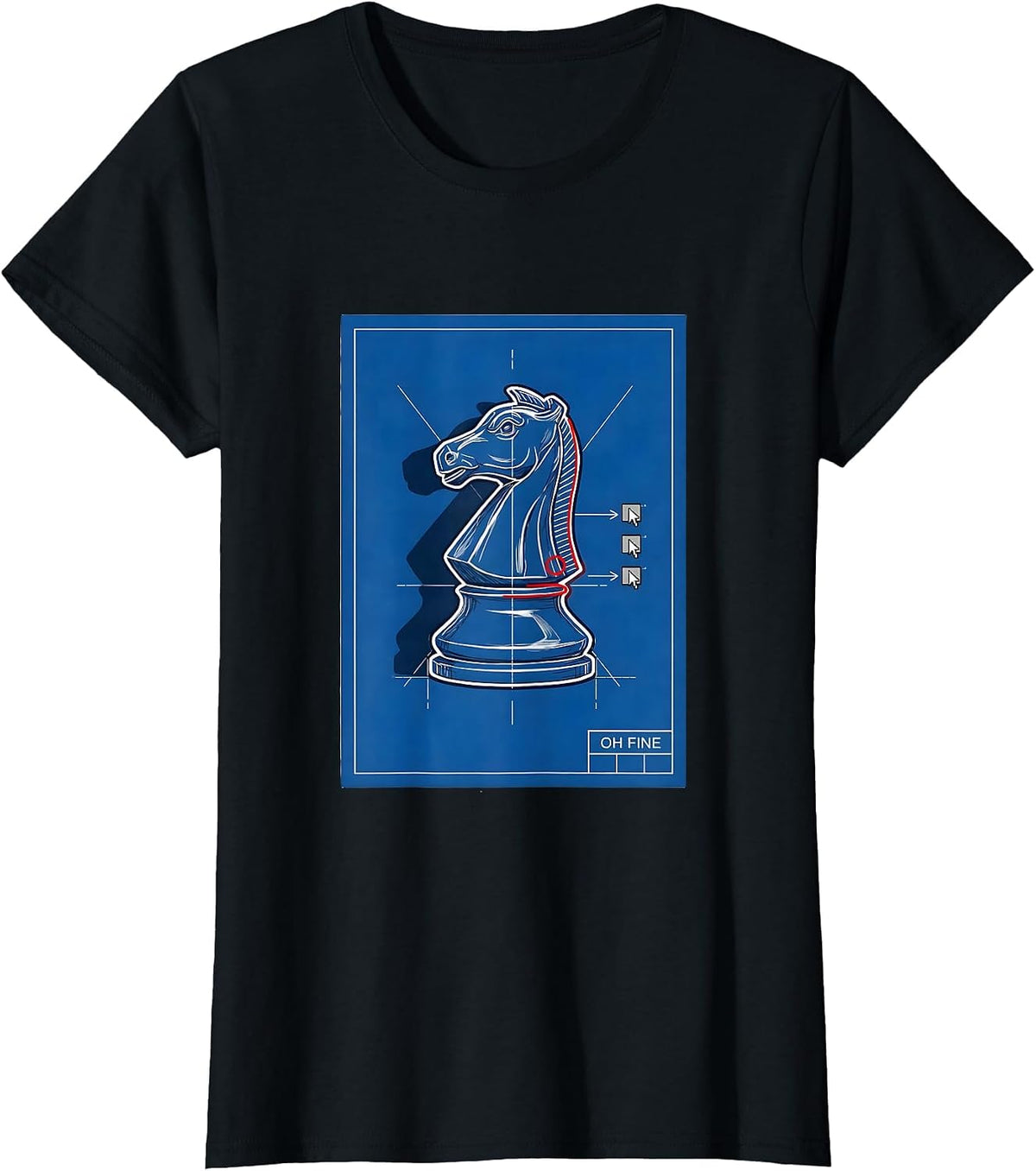 Oh Fine Technical Blueprint Chess Player Lover Humor Gift T-Shirt - Black