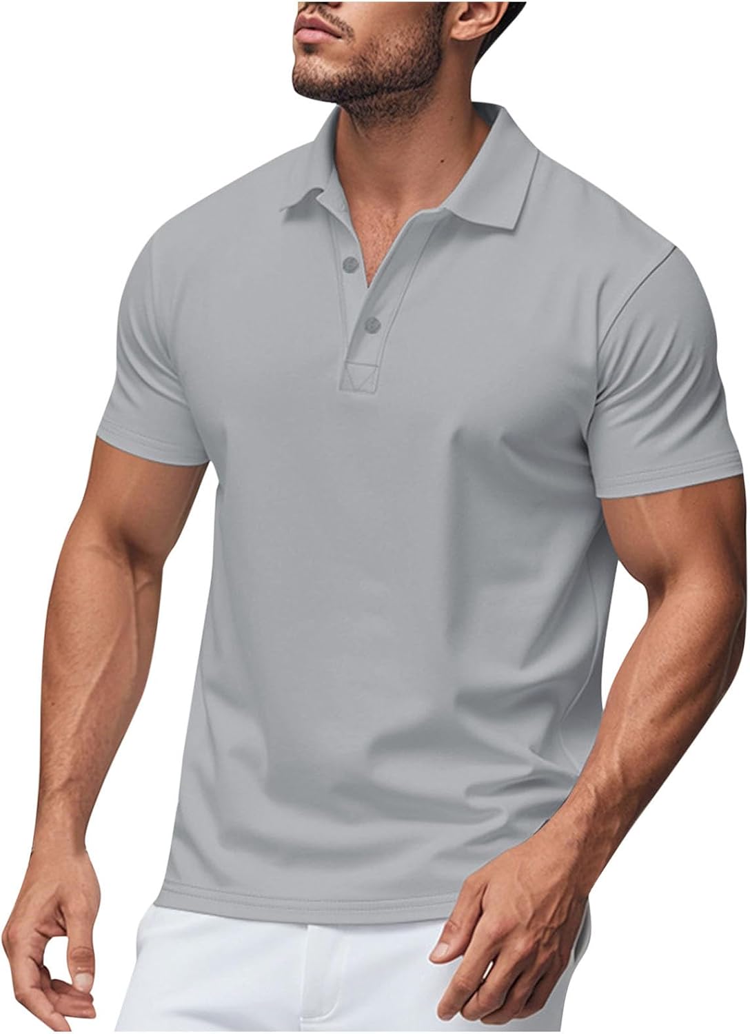 Golf Shirts for Men Short Sleeve Soft Classic Fit Shirts Moisture Wicking Athletic T-Shirts Lapel Casual Shirt - Gray
