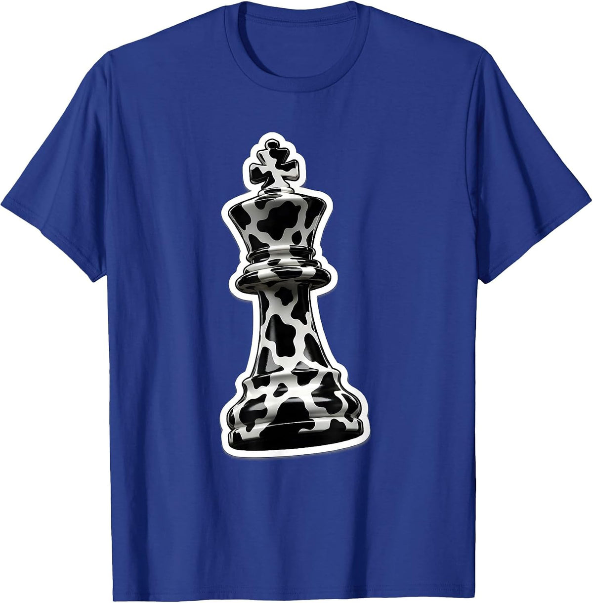 Cow Print Chess King Closeup Graphic T-Shirt - Royal Blue