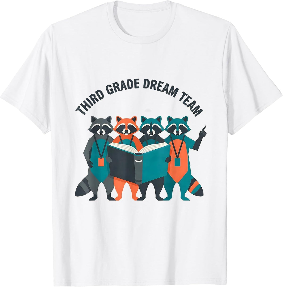 Men's Third Grade Dream Team Flat Vector Raccoon Teacher Back T-Shirt - White