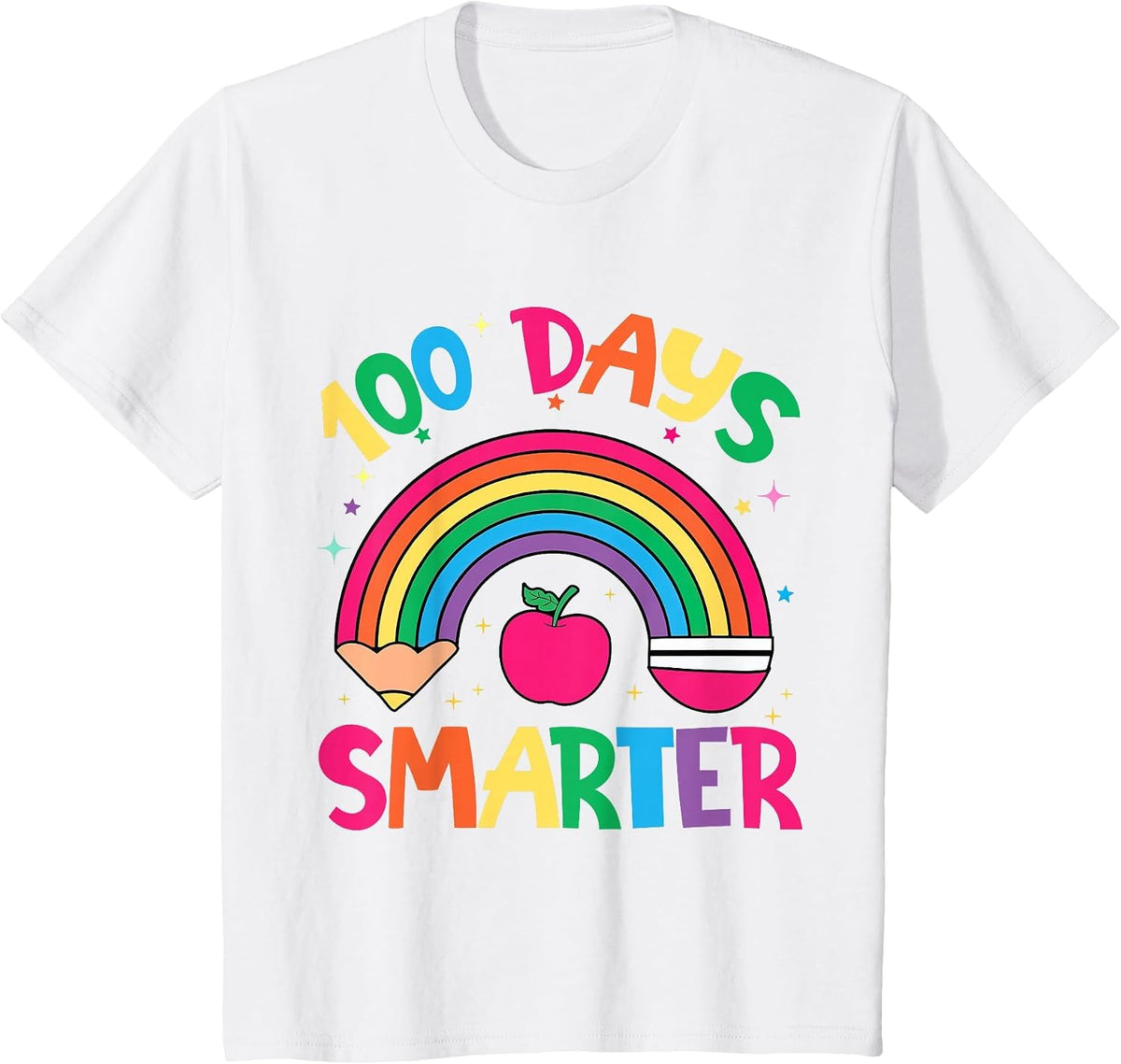 100 Days of School Rainbow 100 Days Smarter Teacher Kid Girl T-Shirt - White