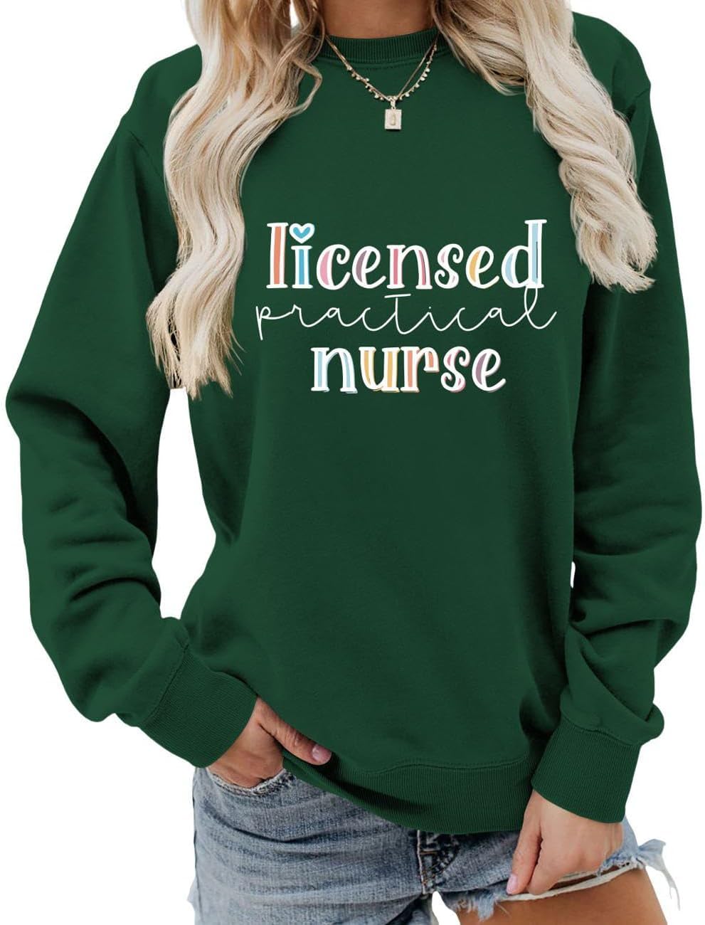 Licensed Practical Nurse Sweatshirt Women Retro LPN Nurse Graphic Crewneck Sweater Graduate Nursing School Shirt - Dark Green