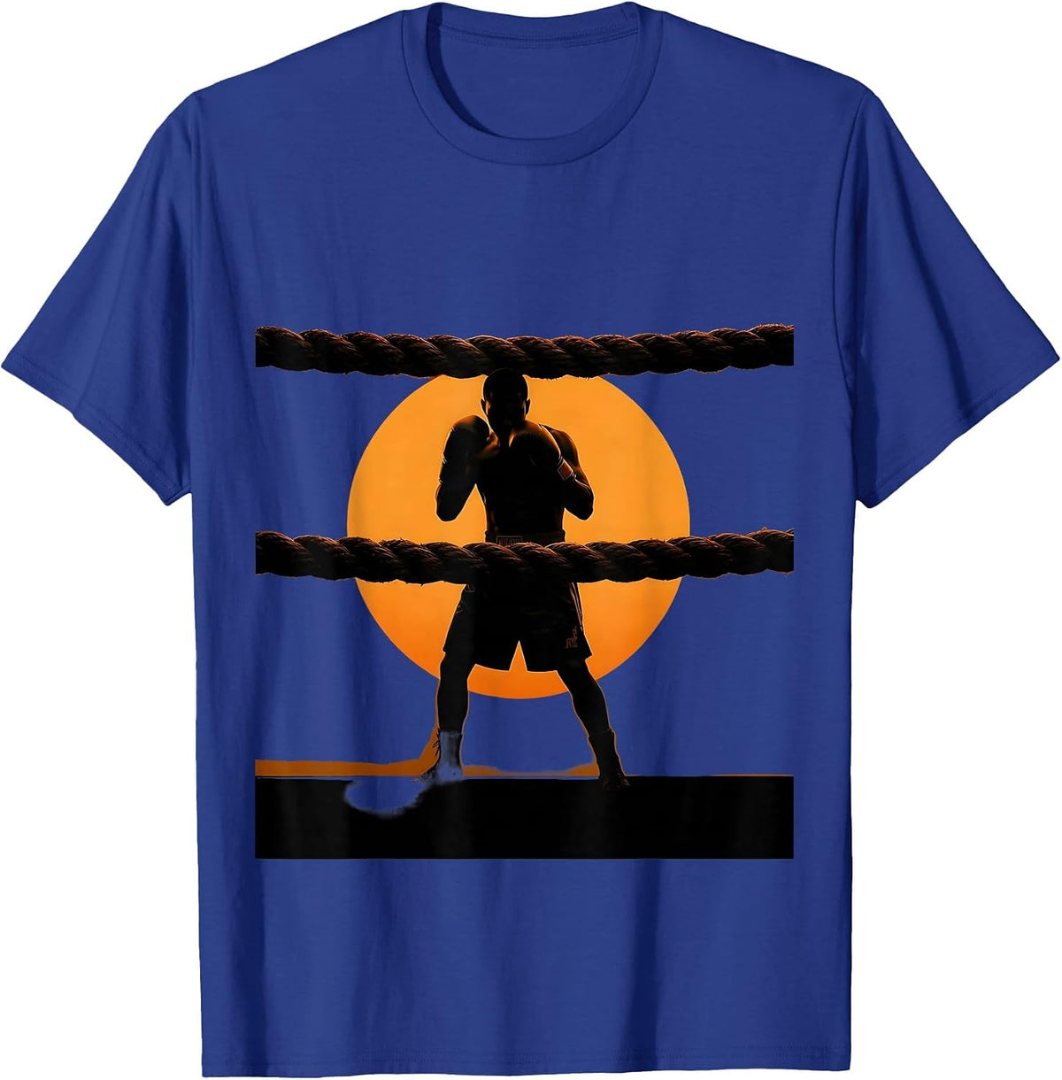 Boxing Fighter Silhouette Sunset Through The Ropes T-Shirt - Royal Blue