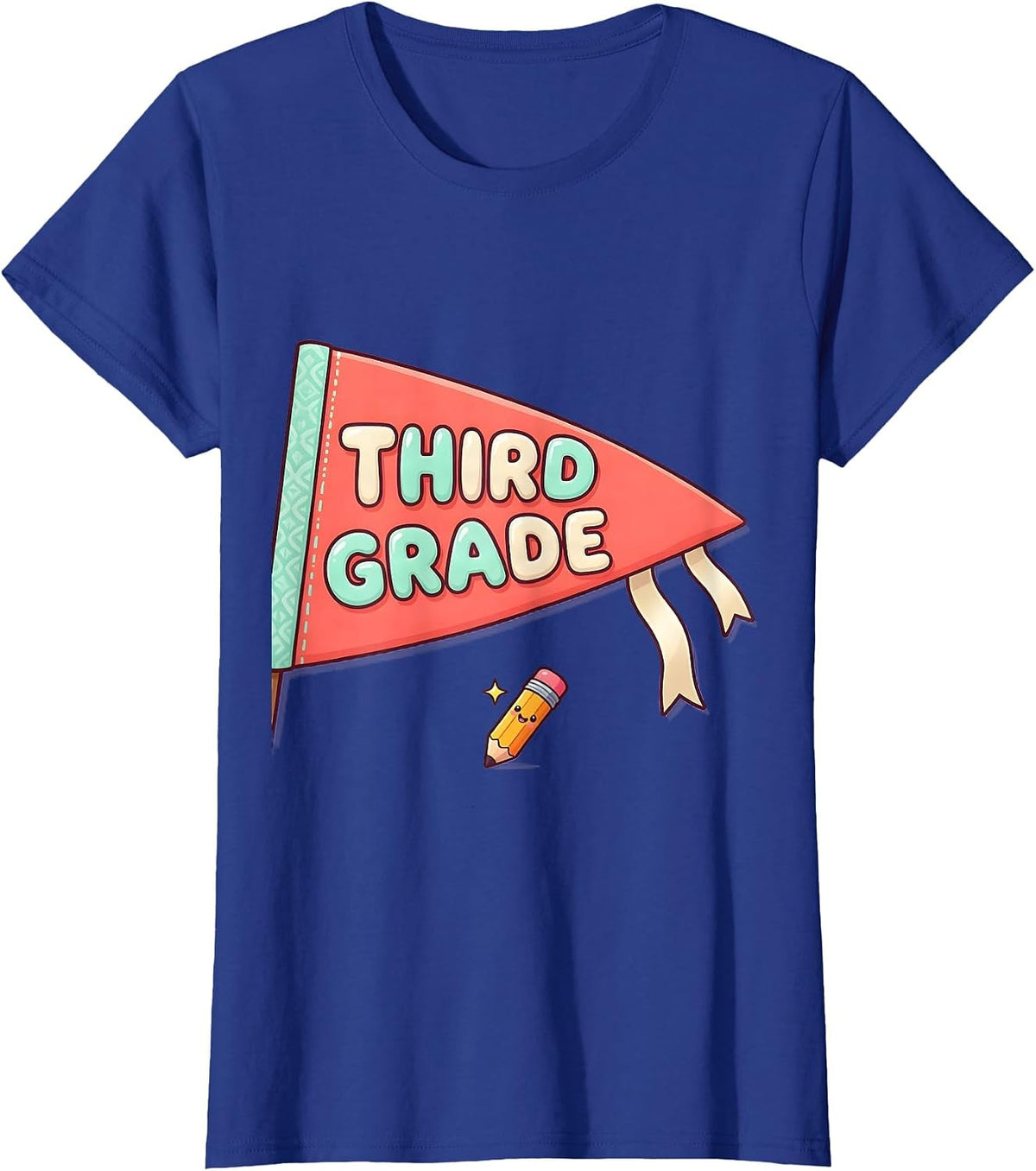 Women's Third Grade Cute Kawaii Back To School Pennant Flag T-Shirt - Royal Blue