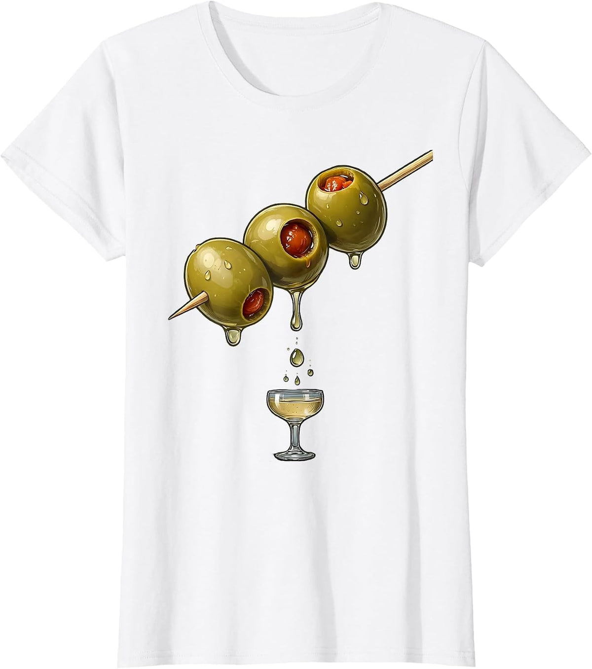 Women's Oversized Olive Toothpick Cocktail Lover Humor T-Shirt - White