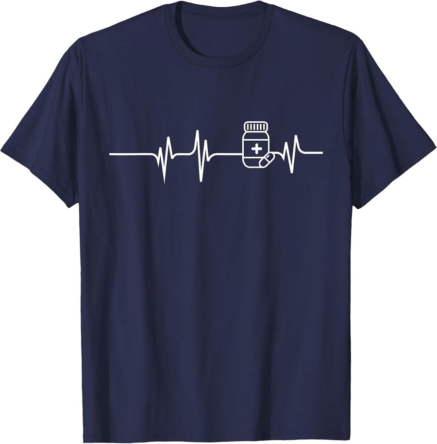 Pharmacist Heartbeat - Pharmacist Technician PharmD T-Shirt - Navy Blue