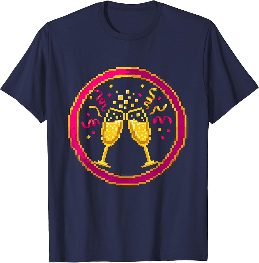 Champagne Toast Celebration Party Graphic T-Shirt - Navy Blue