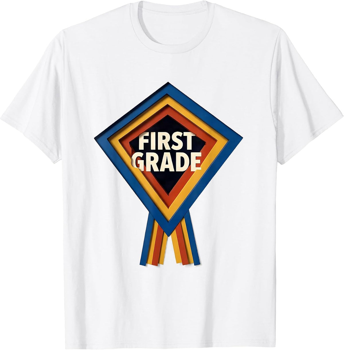 Men's First Grade Geometric Pennant Back To School Girl T-Shirt - White