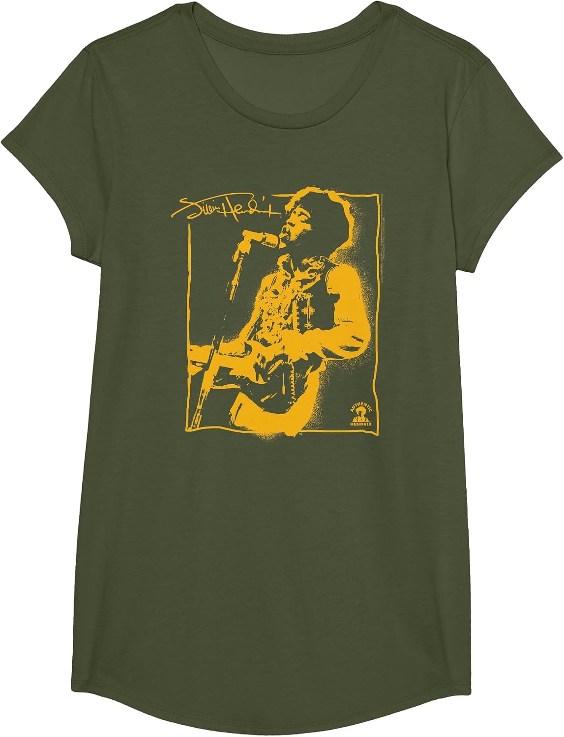 Jimi Hendrix Spray Paint Graffiti Portrait Vintage Band T-Shirt - Girls Olive Green