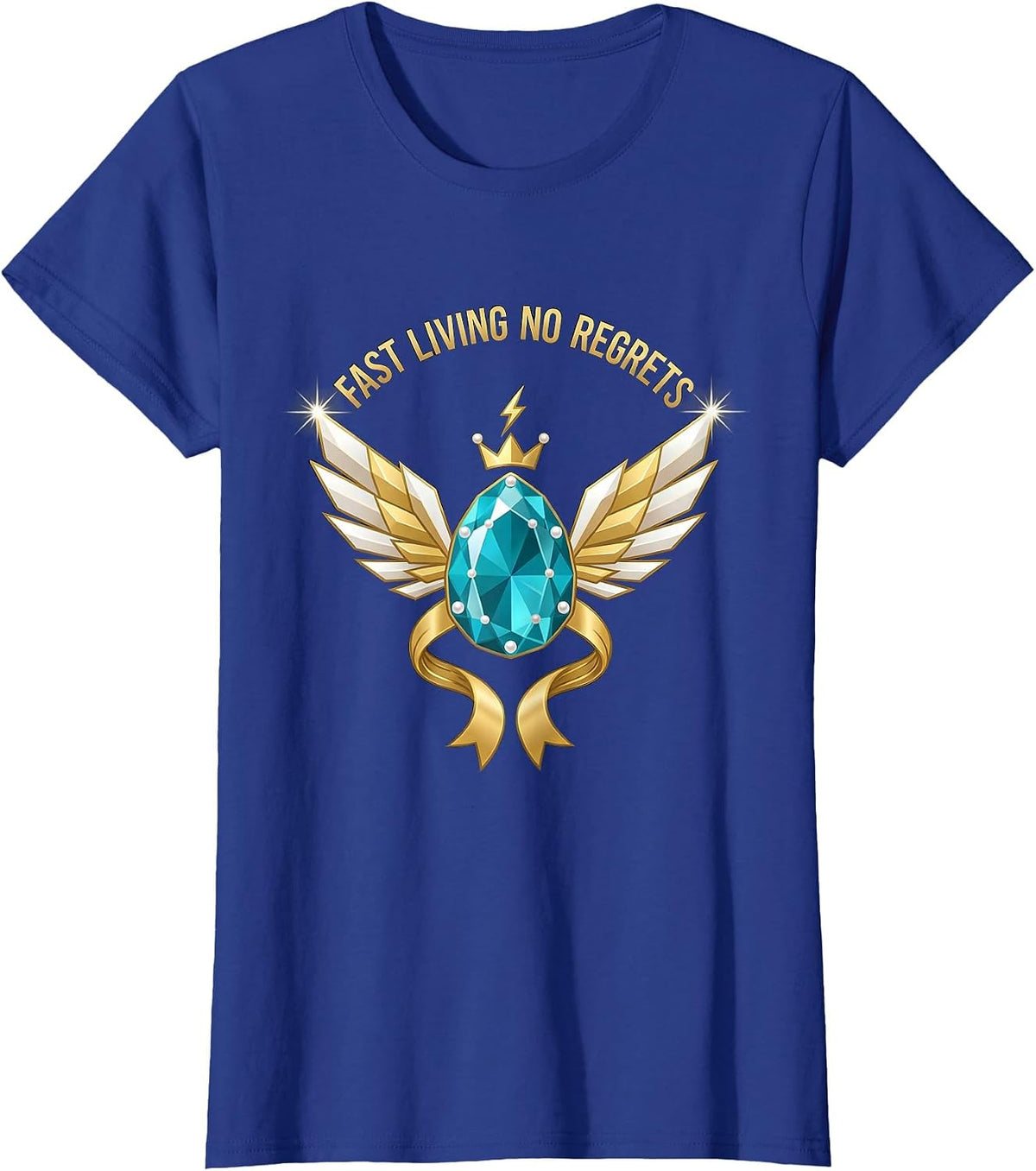 Women's Fast Living No Regrets Godspeed Graphic Design T-Shirt - Royal Blue
