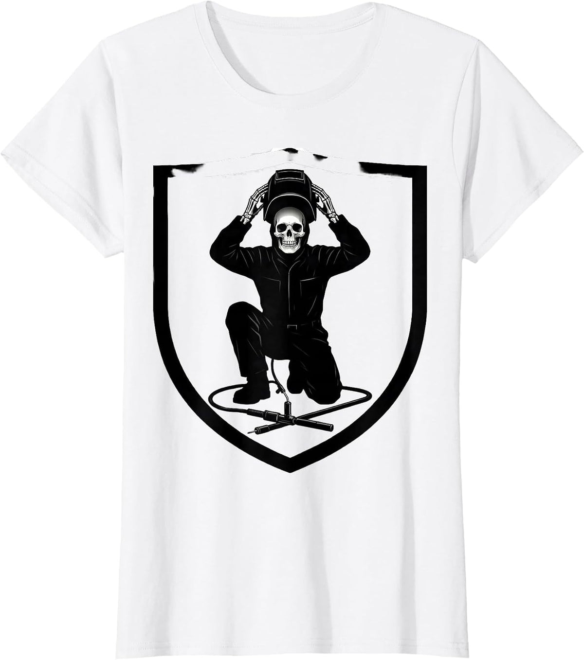 Women's Skeletal Welder Silhouette Tradesman Humor Gift T-Shirt - White