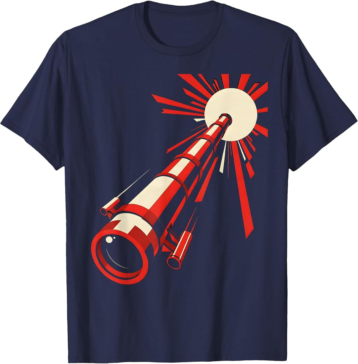 Telescope Stargazing Astronomy Illustration T-Shirt - Navy Blue