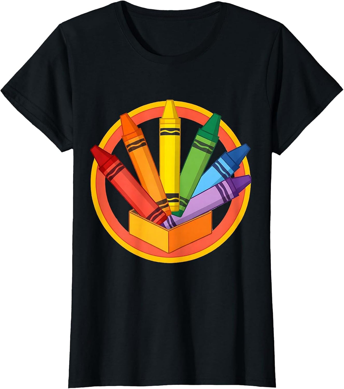 Crayon Box Rainbow Burst Preschool Art Design T-Shirt - Black