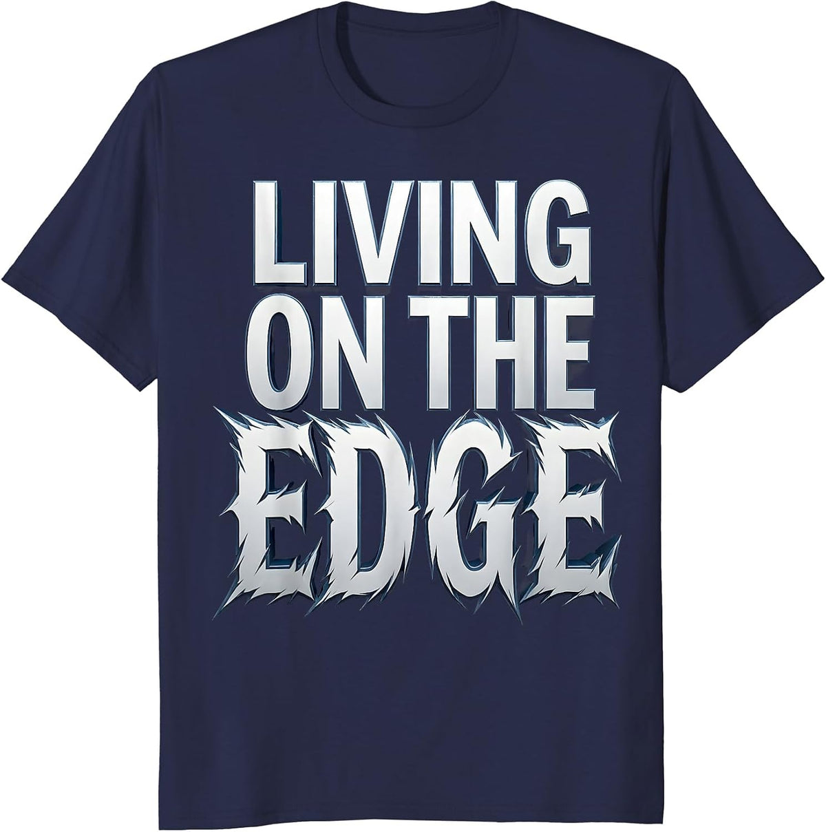 Living on the Edge Bold Shark Graphic Design T-Shirt - Navy Blue