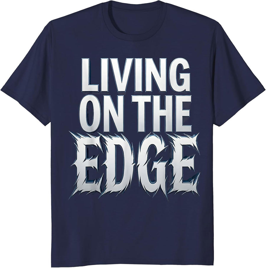 Living on the Edge Bold Shark Graphic Design T-Shirt - Navy Blue