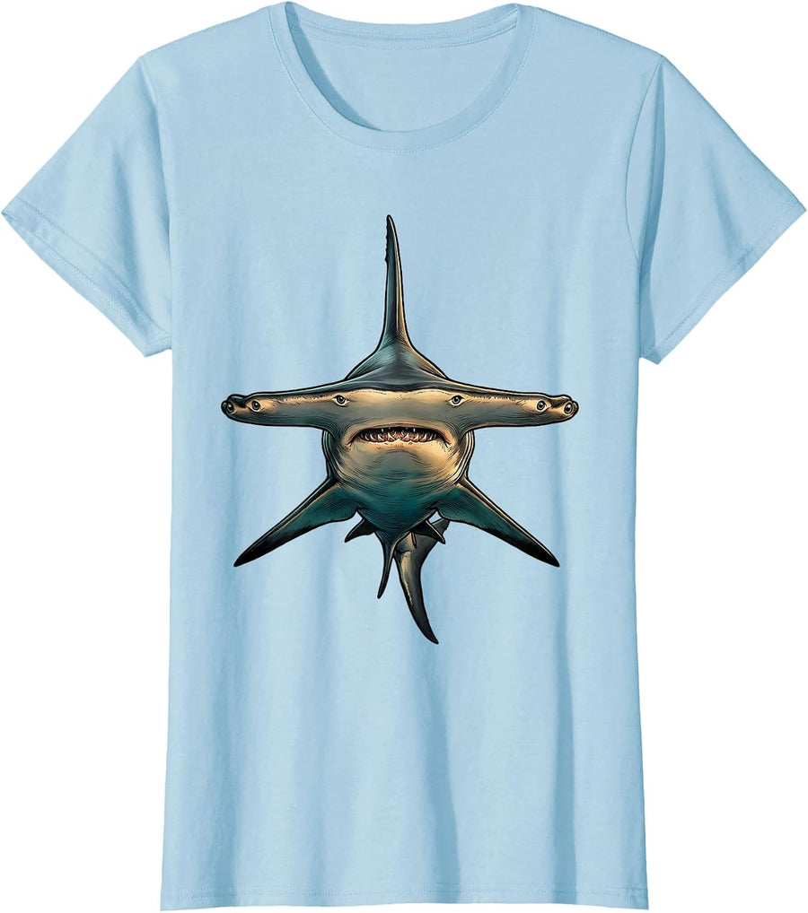Women's Hammerhead Shark Portrait Ocean Animal Lover Humor T-Shirt - Baby Blue