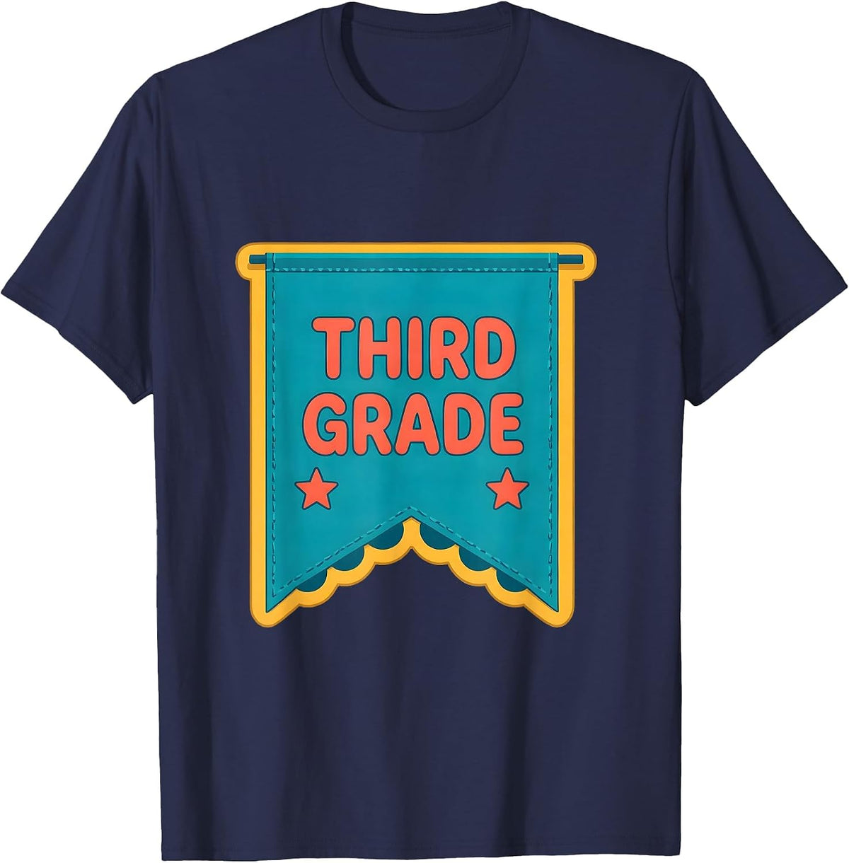 Third Grade Flat Vector Pennant Back To School Girl T-Shirt - Navy Blue