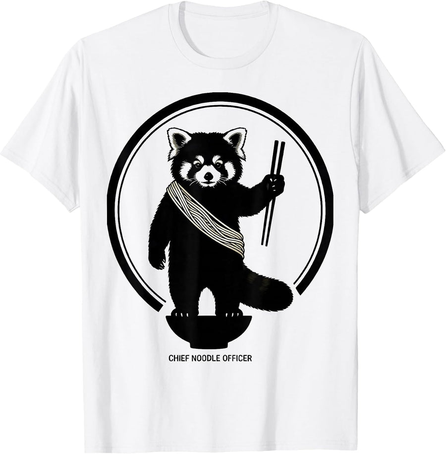 Men's Chief Noodle Officer Cute Red Panda Kawaii Anime Food Lover T-Shirt - White