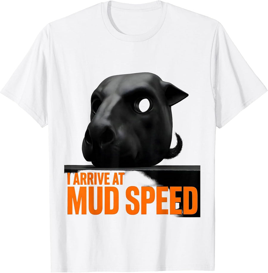 Men's I Arrive At Mud Speed Brutalist Pig Lover Halloween Costume T-Shirt - White