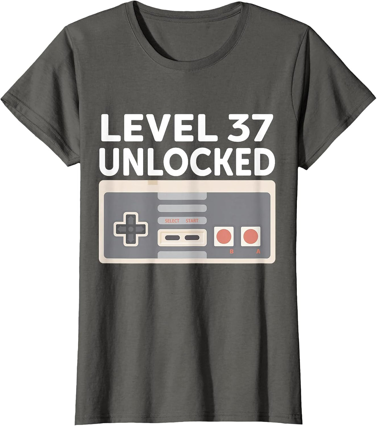 Level 37 Unlocked Funny Video Gamer 37th Birthday T-Shirt - Asphalt Grey