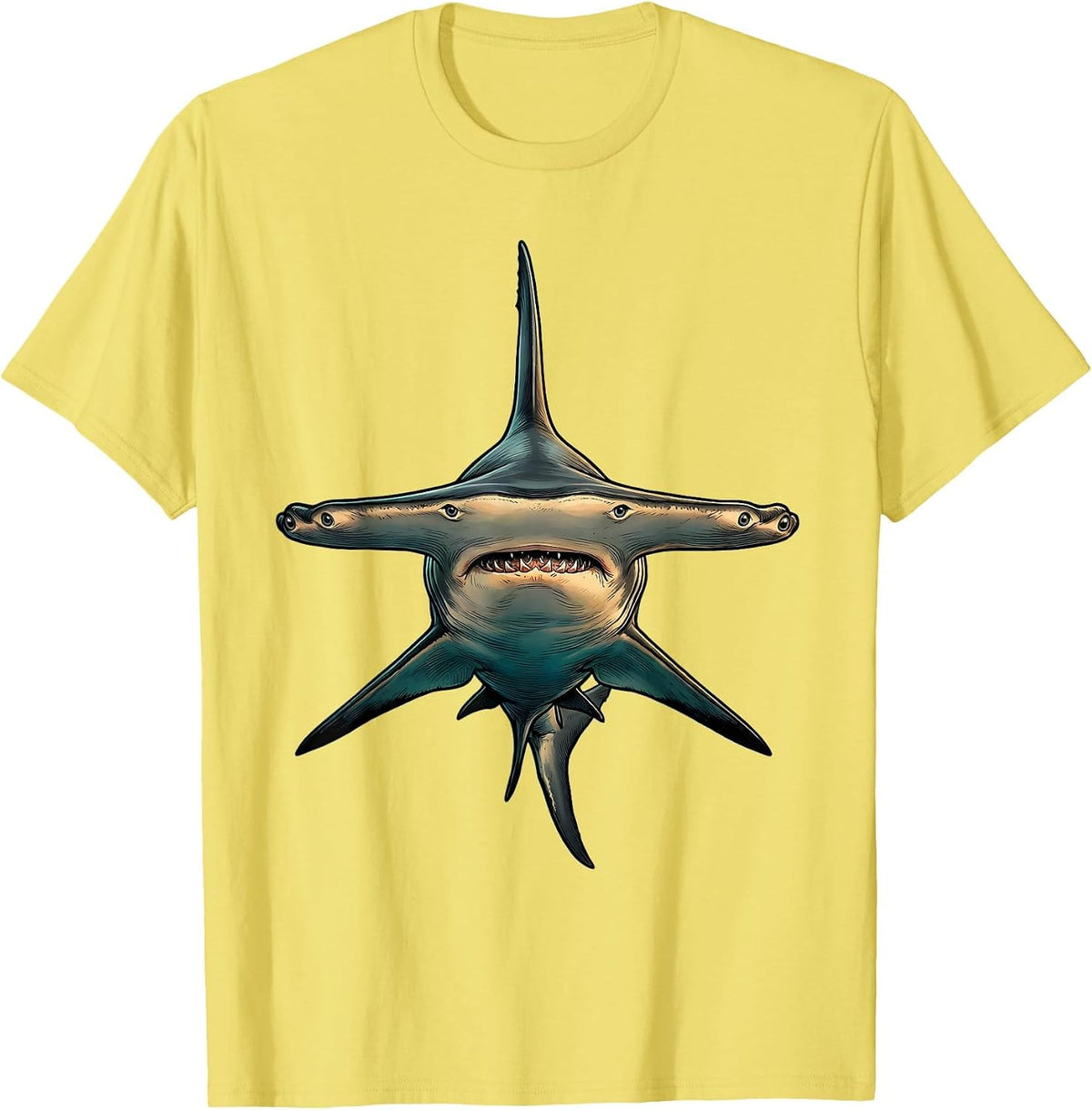 Men's Hammerhead Shark Portrait Ocean Animal Lover Humor T-Shirt - Lemon Yellow