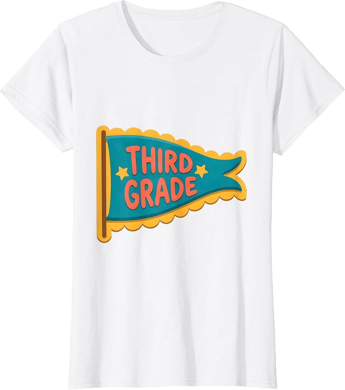 Women's Third Grade Flat Vector Pennant Back To School Girl T-Shirt - White