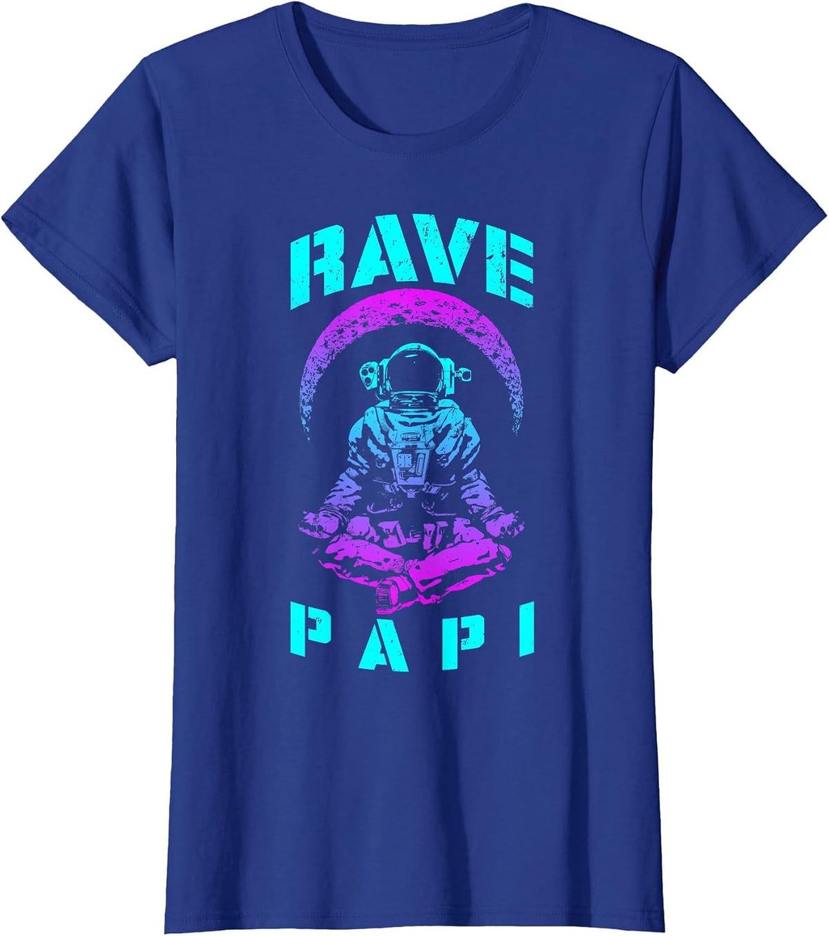 Rave Papi EDM Music Festival Trippy Astronaut Crescent Moon T-Shirt - Royal Blue
