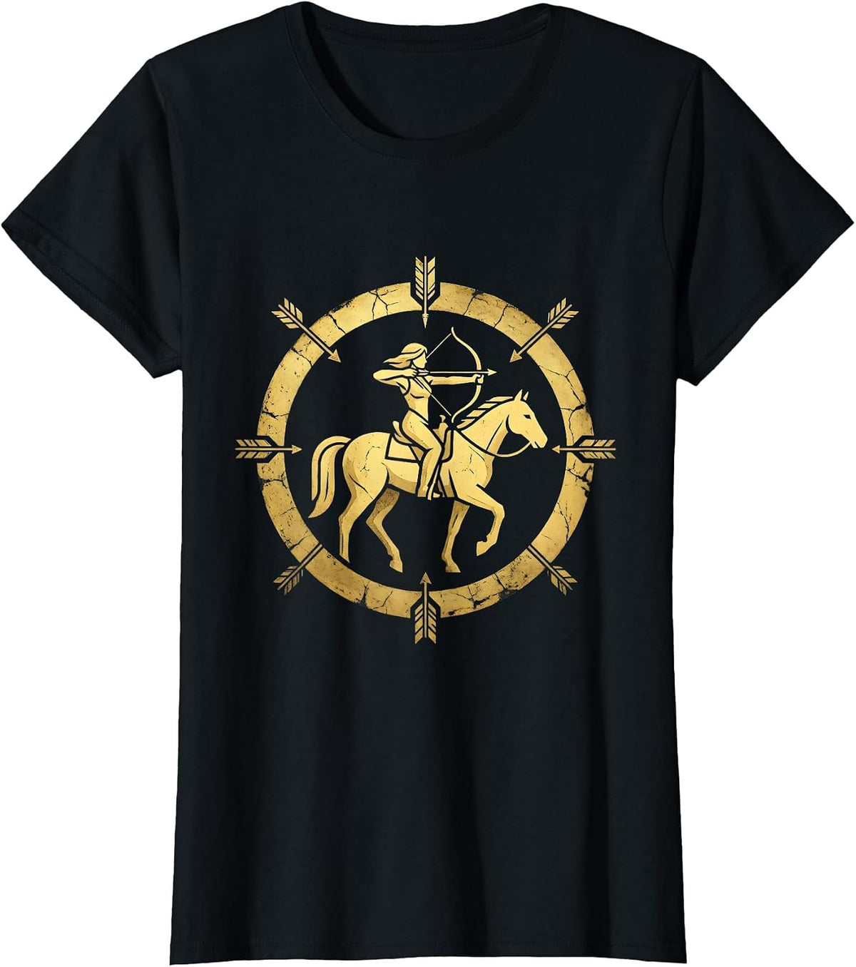 Cowgirl Archer on Horseback Graphic Tee T-Shirt - Black