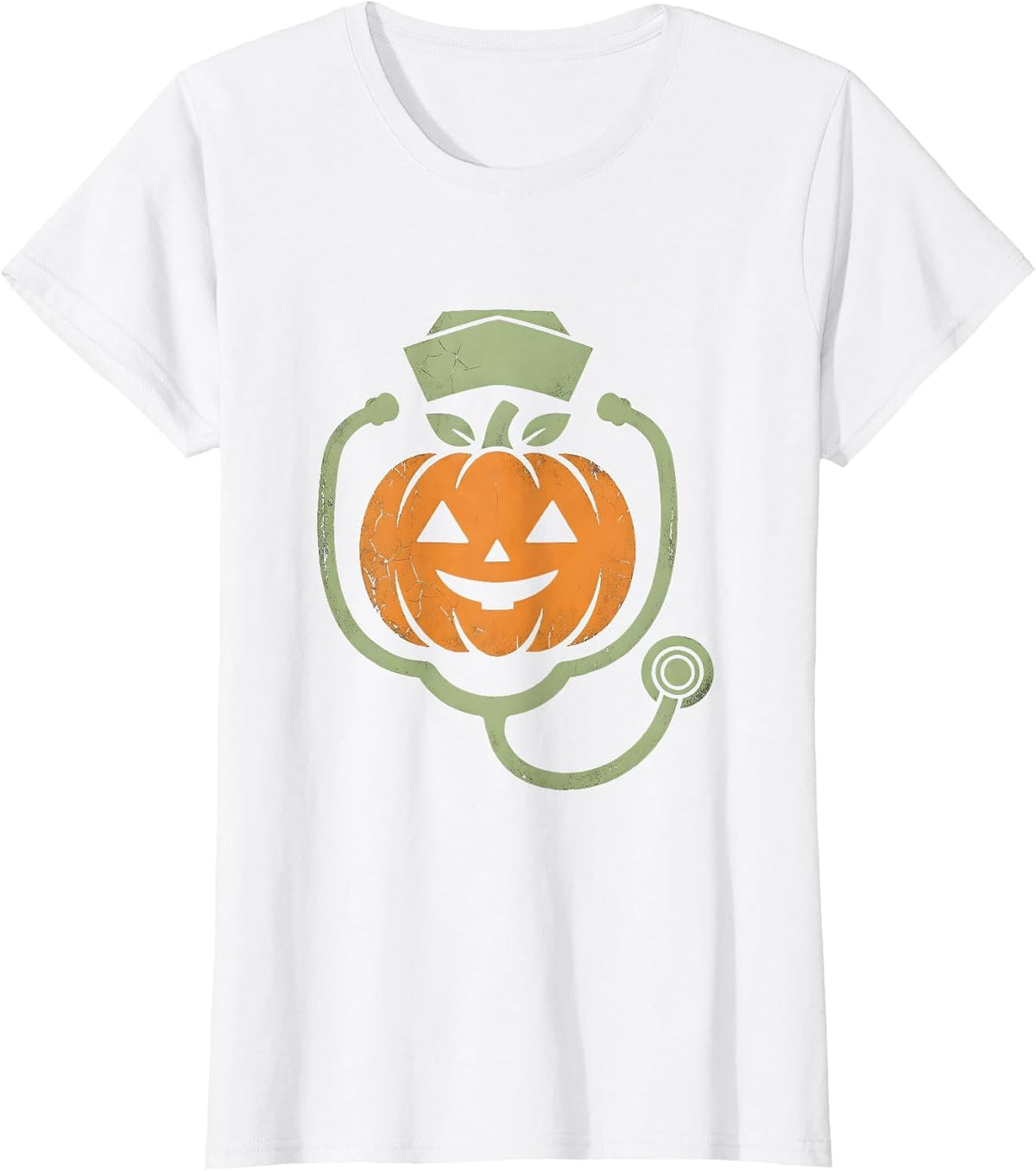 Fall Pumpkin Nurse Scrubs Stethoscope Illustration T-Shirt - White
