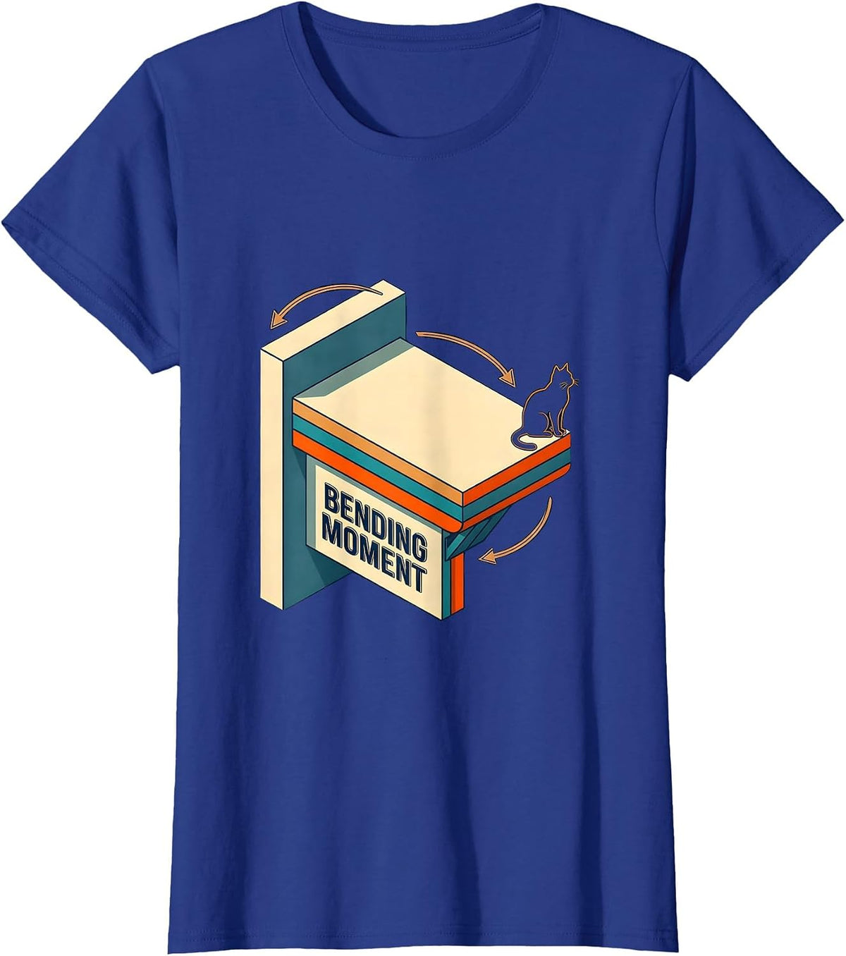 Women's Bending Moment Funny Cat Physics Humor Design Cat Lover T-Shirt - Royal Blue