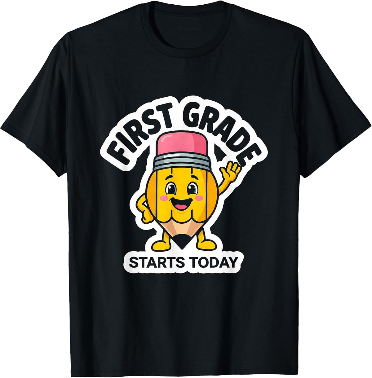 Men's First Grade Starts Today Cute Pencil Back to School Kids T-Shirt - Black