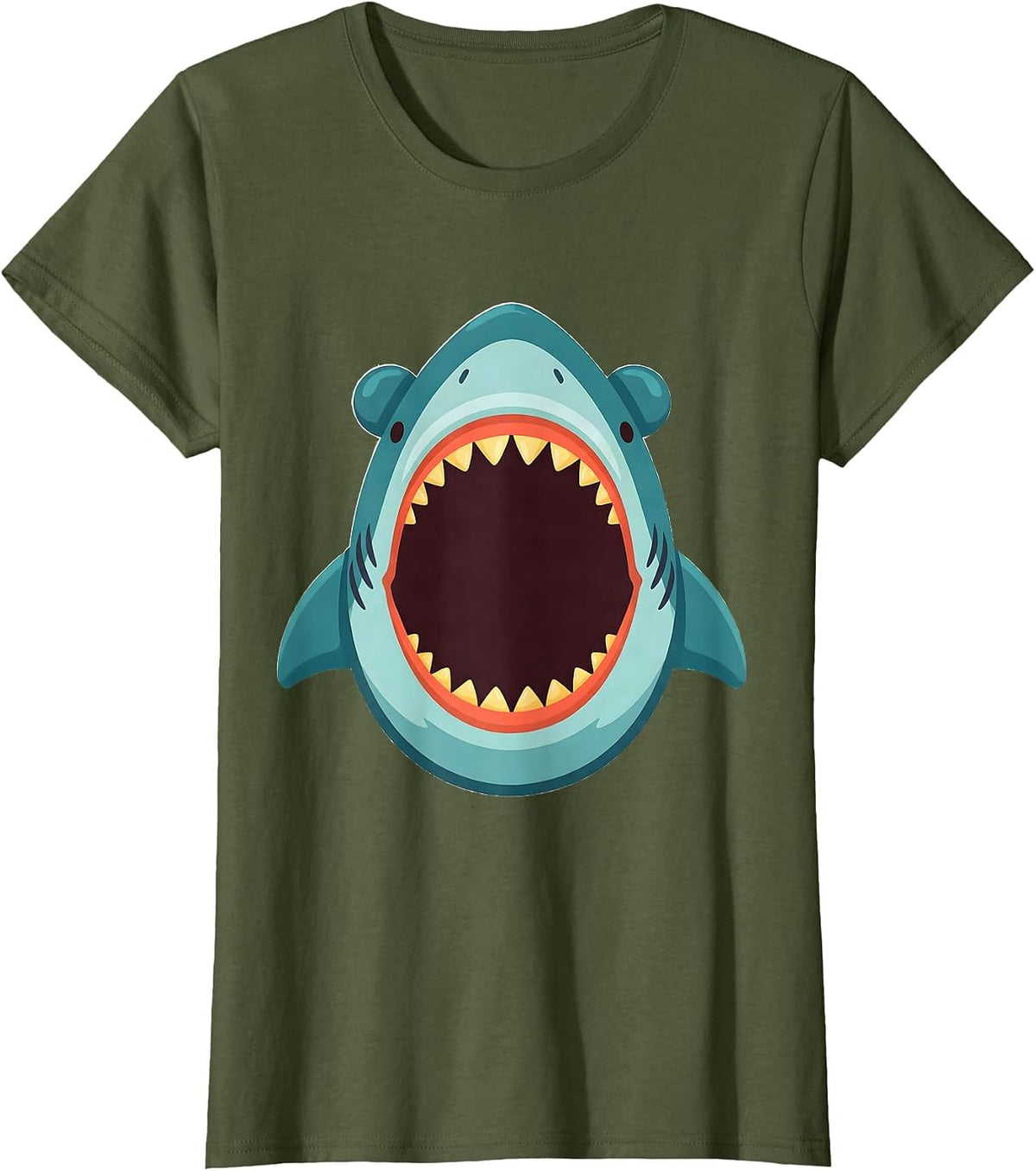 Women's Shark Jaw Collar Flat Vector Halloween Costume T-Shirt - Olive Green