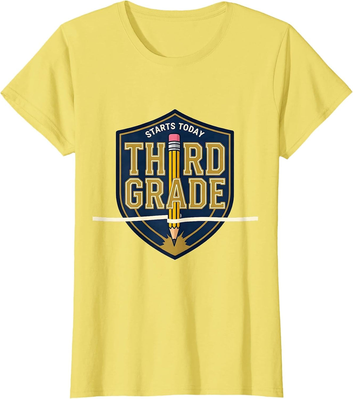 Third Grade Starts Today Sports Back to School Pencil Cute T-Shirt - Lemon Yellow