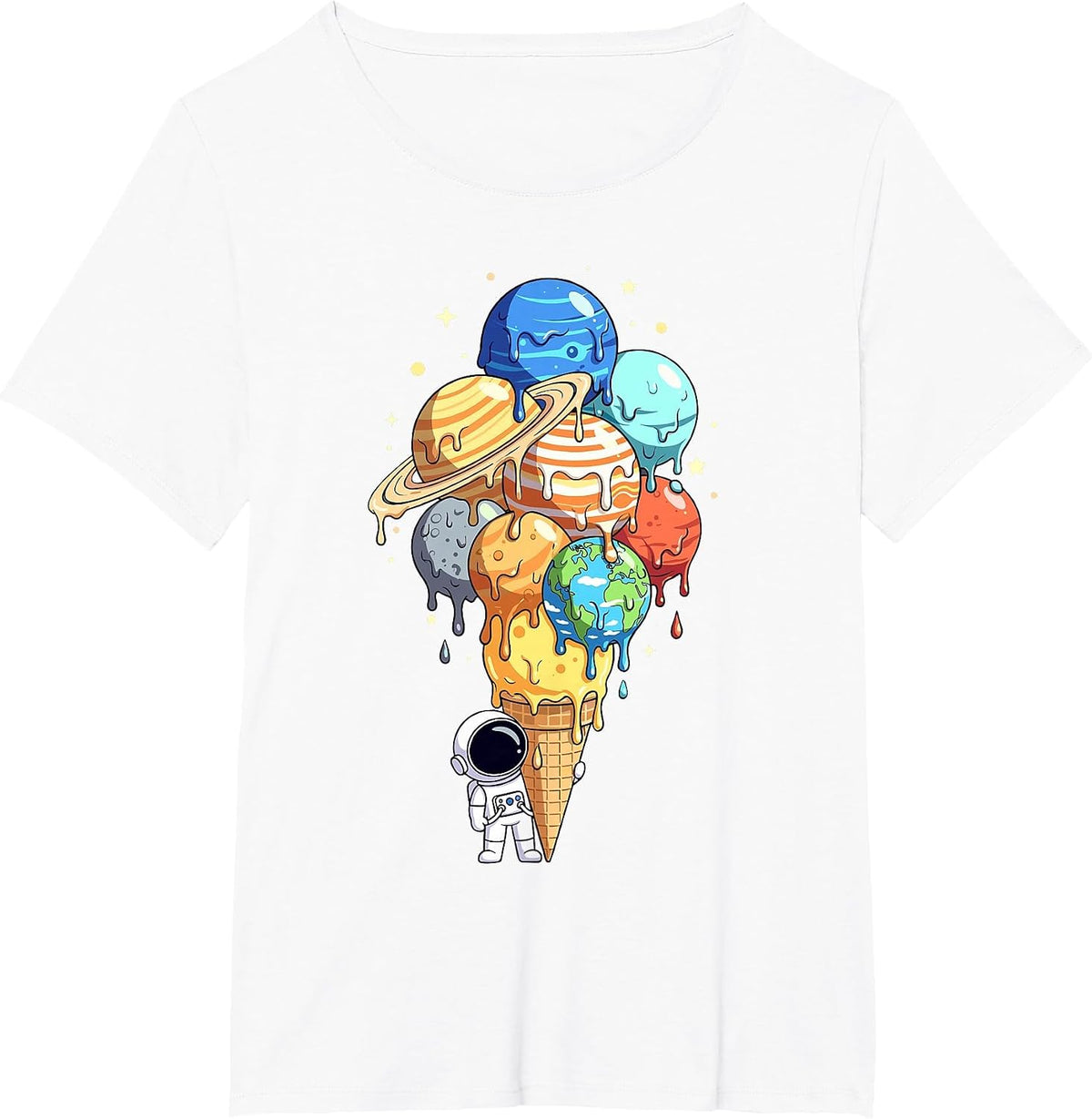 Astronaut Planet Ice Cream Cone Space Astronomy Solar System T-Shirt - White